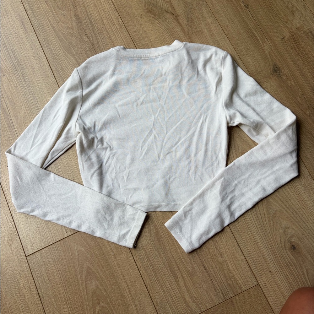 Zara White Long-Sleeve Cropped Tee - Picture 3 of 3